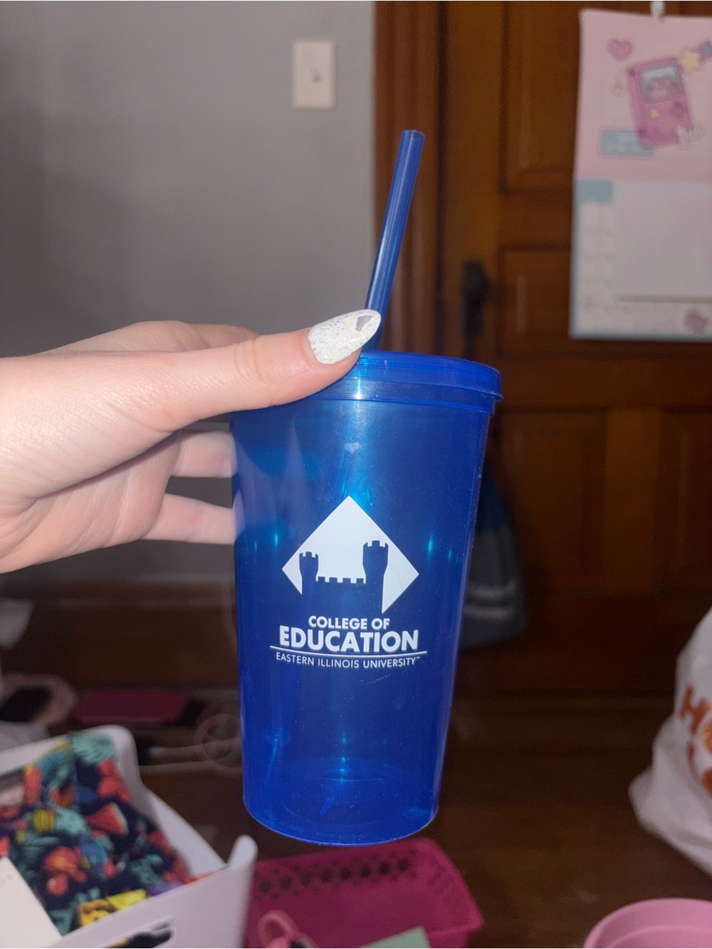 College of Education Blue Tumbler with Straw